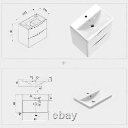 500/600/800 Bathroom Vanity Unit with Basin and 2 Drawers Gloss White Wall Hung