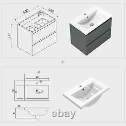 500 600mm Bathroom Vanity Unit Resin Basin Sink Storage Wall Hung Cabinet Grey