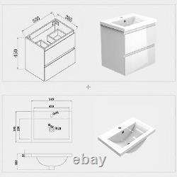 500 600mm Vanity Unit Basin Sink Gloss White Wall Hung Bathroom Cabinet 2 Drawer