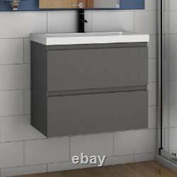 500 Grey Bathroom Vanity Unit with Sink Wall Hung Storage Cabinet Pre-assembled