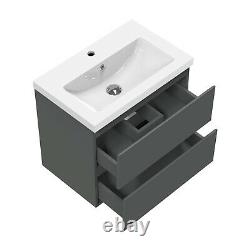 500 Grey Bathroom Vanity Unit with Sink Wall Hung Storage Cabinet Pre-assembled