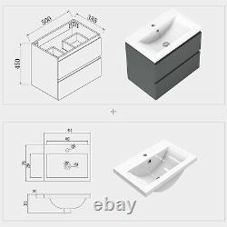 500 Grey Bathroom Vanity Unit with Sink Wall Hung Storage Cabinet Pre-assembled