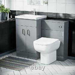 500 mm Light Grey Basin Sink Vanity Unit & WC Toilet Pan Cabinet Suite Debra