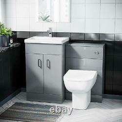500 mm Light Grey Basin Sink Vanity Unit & WC Toilet Pan Cabinet Suite Debra