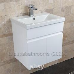 500MM Gloss White 2 Door Wall Hung Vanity Unit And Basin