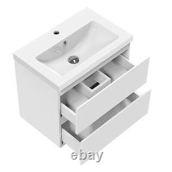 500mm / 600mm Vanity Unit Wall Hung with Optional Sink Storage White Bathroom