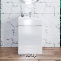 500mm Bathroom Storage Vanity Unit Sink High Glossy White Floor Standing Cabinet