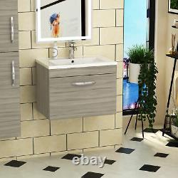 500mm Bathroom Vanity Unit Beachwood Wall Hung Basin Sink 1-Drawer Cabinet