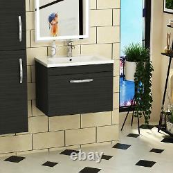 500mm Bathroom Vanity Unit Hale Black Wall Hung Basin Sink 1-Drawer Cabinet