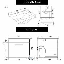 500mm Bathroom Vanity Unit Hale Black Wall Hung Basin Sink 1-Drawer Cabinet