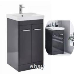 500mm Bathroom Vanity Unit Wolf Grey Floor Standing Ceramic Basin Floor Mounted