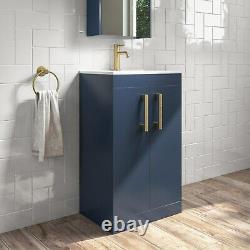 500mm Blue Freestanding Vanity Unit with Basin and Brushed Brass Handle Ashfor