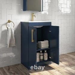 500mm Blue Freestanding Vanity Unit with Basin and Brushed Brass Handle Ashfor