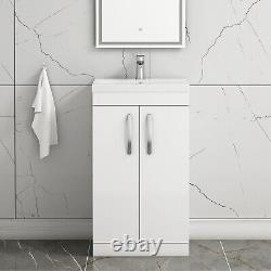 500mm Floor Standing Bathroom Vanity Unit 2 Door with Mid-Edge Basin Gloss White