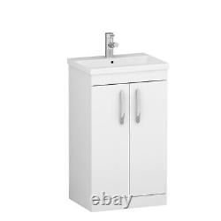 500mm Floor Standing Bathroom Vanity Unit 2 Door with Mid-Edge Basin Gloss White