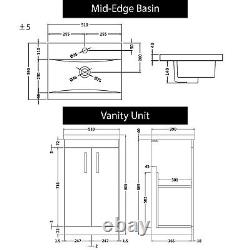 500mm Floor Standing Bathroom Vanity Unit 2 Door with Mid-Edge Basin Gloss White