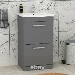 500mm Floor Standing Vanity Sink Unit Indigo Grey Gloss 2 Drawer Mid-Edge Basin