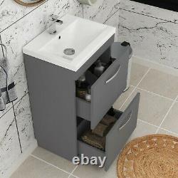 500mm Floor Standing Vanity Sink Unit Indigo Grey Gloss 2 Drawer Mid-Edge Basin