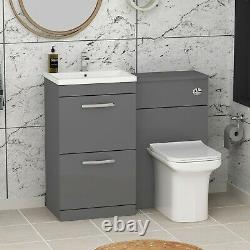 500mm Floor Standing Vanity Sink Unit Indigo Grey Gloss 2 Drawer Mid-Edge Basin