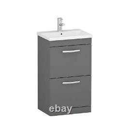 500mm Floor Standing Vanity Sink Unit Indigo Grey Gloss 2 Drawer Mid-Edge Basin