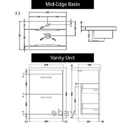 500mm Floor Standing Vanity Sink Unit Indigo Grey Gloss 2 Drawer Mid-Edge Basin