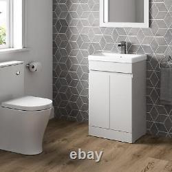 500mm Free Standing Vanity Unit Gloss White 2 Door Flat Pack Bathroom Modern