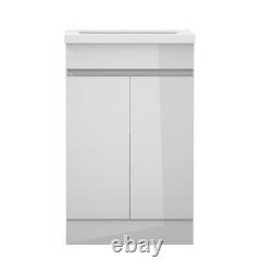 500mm Freestanding Vanity Unit Basin Sink Bathroom Cabinet High Gloss White