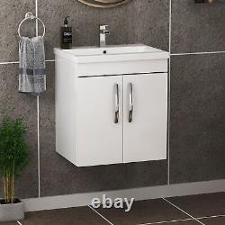 500mm Gloss White Wall Hung 2 Door Bathroom Vanity Unit with Mid-edge Basin