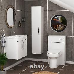 500mm Gloss White Wall Hung 2 Door Bathroom Vanity Unit with Mid-edge Basin