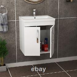 500mm Gloss White Wall Hung 2 Door Bathroom Vanity Unit with Mid-edge Basin