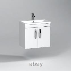 500mm Gloss White Wall Hung 2 Door Bathroom Vanity Unit with Mid-edge Basin