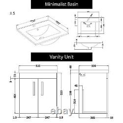 500mm Gloss White Wall Hung 2 Door Bathroom Vanity Unit with Mid-edge Basin