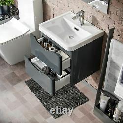 500mm Grey Wall Hung Basin Vanity Unit 2 Drawer Bathroom Storage Cabinet Gloss