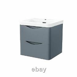 500mm Grey Wall Hung Basin Vanity Unit 2 Drawer Bathroom Storage Cabinet Gloss