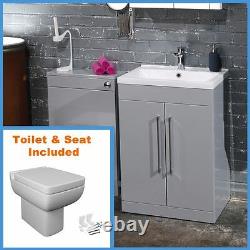 500mm Modern Grey Vanity Unit & WC Unit Bathroom Cabinet Basin BTW Toilet