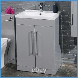 500mm Modern Grey Vanity Unit & WC Unit Bathroom Cabinet Basin BTW Toilet