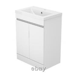 500mm Vanity Unit Gloss White Floor Standing Double Door Basin Sink Bathroom