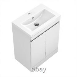 500mm Vanity Unit Gloss White Floor Standing Double Door Basin Sink Bathroom