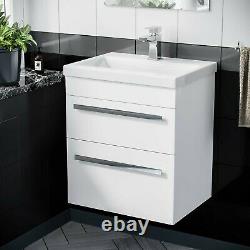 500mm Wall Hung 2 Drawer Flat Pack Vanity Basin Cabinet Unit White Nanuya