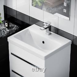 500mm Wall Hung 2 Drawer Flat Pack Vanity Basin Cabinet Unit White Nanuya