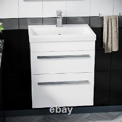 500mm Wall Hung 2 Drawer Flat Pack Vanity Basin Cabinet Unit White Nanuya