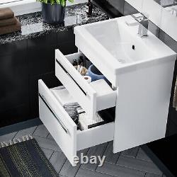 500mm Wall Hung 2 Drawer Flat Pack Vanity Basin Cabinet Unit White Nanuya