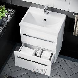500mm Wall Hung 2 Drawer Flat Pack Vanity Basin Cabinet Unit White Nanuya