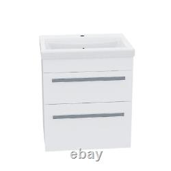 500mm Wall Hung 2 Drawer Flat Pack Vanity Basin Cabinet Unit White Nanuya