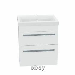 500mm Wall Hung Vanity Unit 2 Drawer Cabinet Gloss White Ceramic Sink Basin