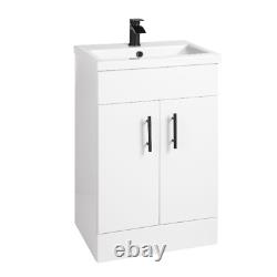 500mm White Basin Sink Vanity Unit Floor Standing Black Handles Tap
