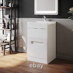 500mm White Bathroom Vanity Unit and Sink Basin Floor Standing Storage Cabinet