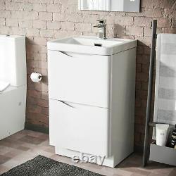 500mm White Floor-standing Basin Vanity Unit 2 Drawer Storage Cabinet Gloss