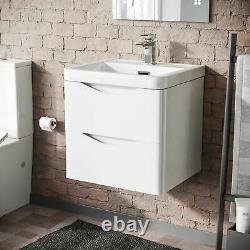 500mm White Wall Hung Basin Vanity Unit 2 Drawer Bathroom Storage Cabinet Gloss