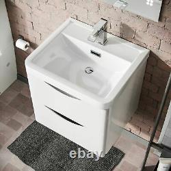 500mm White Wall Hung Basin Vanity Unit 2 Drawer Bathroom Storage Cabinet Gloss